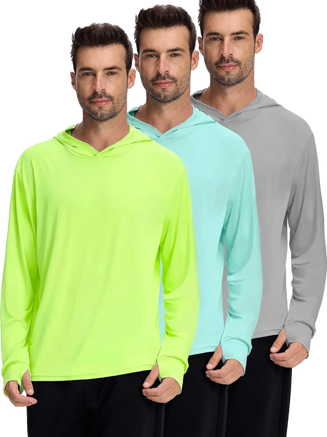 1 or 3 Pack Men's UPF 50  Fishing Shirts Long Sleeve UV Sun Protection Hoodie Hiking Rash Guard Fishing Outdoor Running