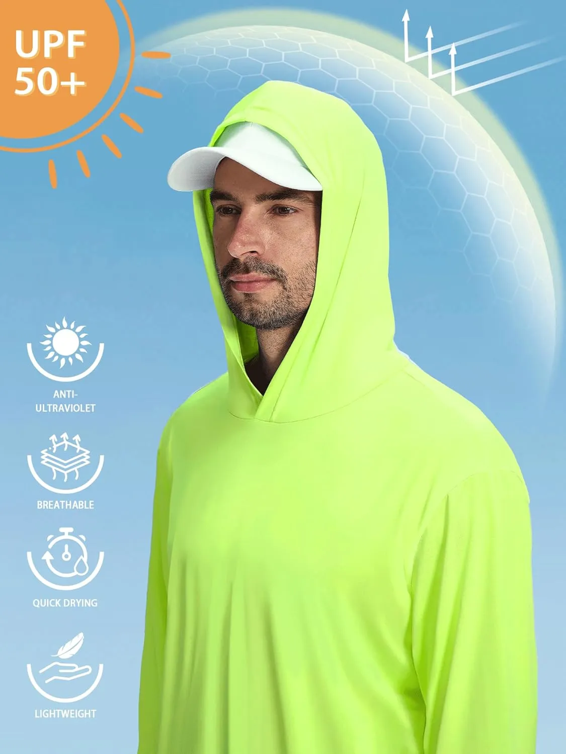 1 or 3 Pack Men's UPF 50  Fishing Shirts Long Sleeve UV Sun Protection Hoodie Hiking Rash Guard Fishing Outdoor Running