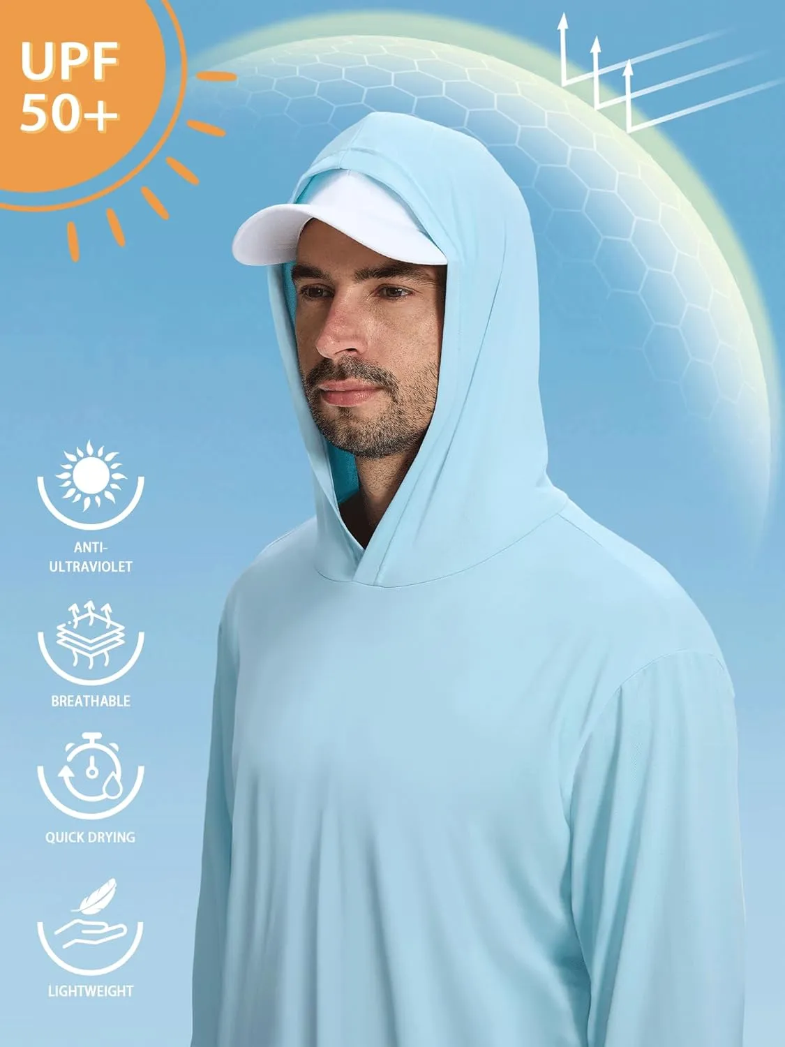 1 or 3 Pack Men's UPF 50  Fishing Shirts Long Sleeve UV Sun Protection Hoodie Hiking Rash Guard Fishing Outdoor Running