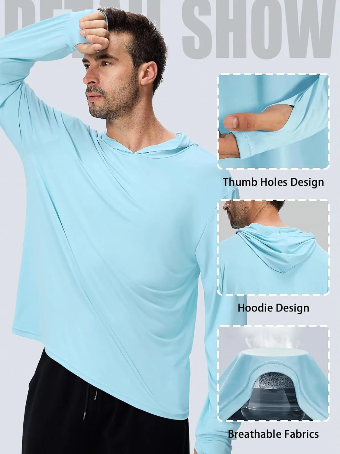 1 or 3 Pack Men's UPF 50  Fishing Shirts Long Sleeve UV Sun Protection Hoodie Hiking Rash Guard Fishing Outdoor Running