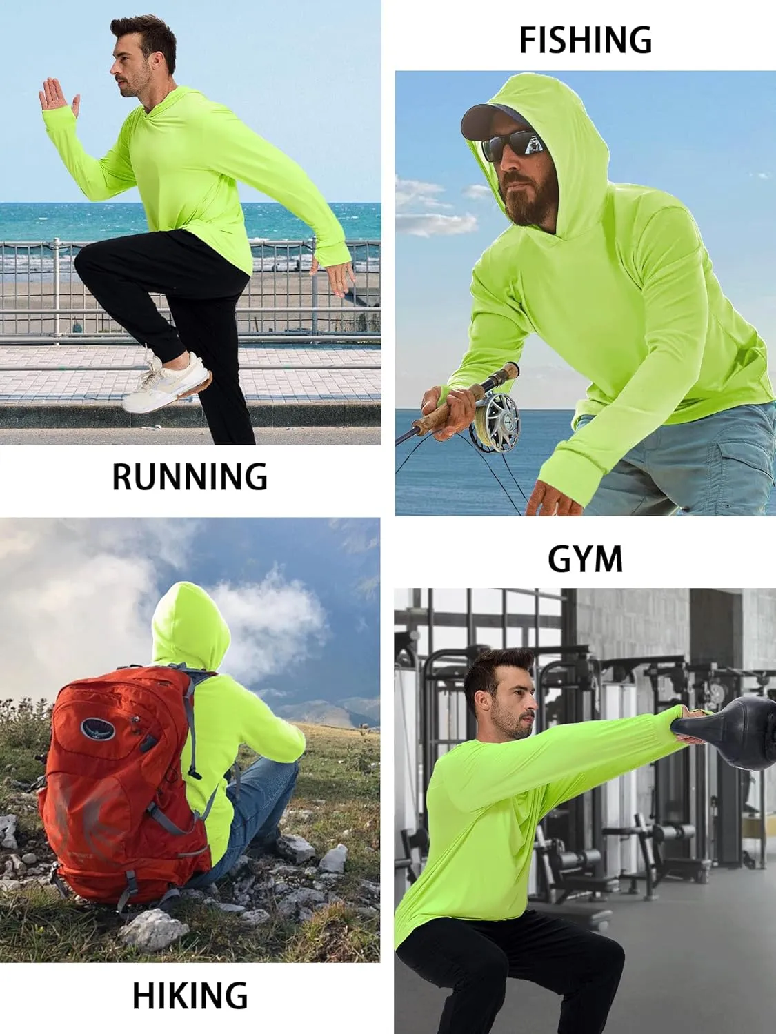 1 or 3 Pack Men's UPF 50  Fishing Shirts Long Sleeve UV Sun Protection Hoodie Hiking Rash Guard Fishing Outdoor Running