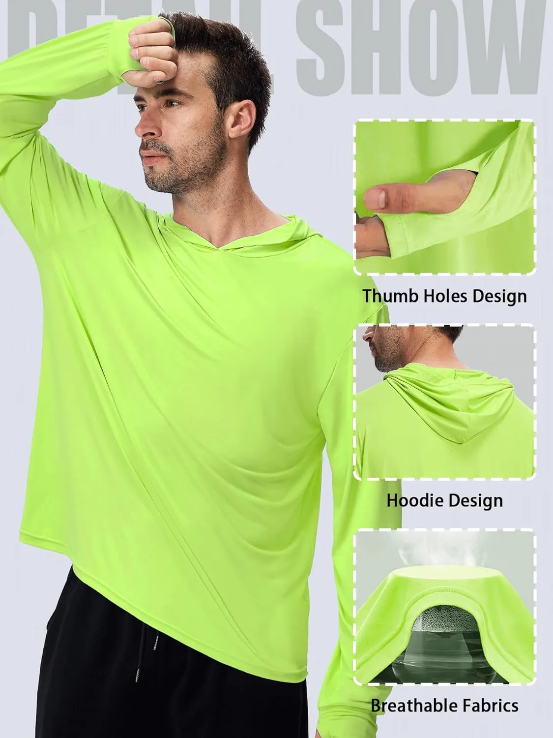 1 or 3 Pack Men's UPF 50  Fishing Shirts Long Sleeve UV Sun Protection Hoodie Hiking Rash Guard Fishing Outdoor Running