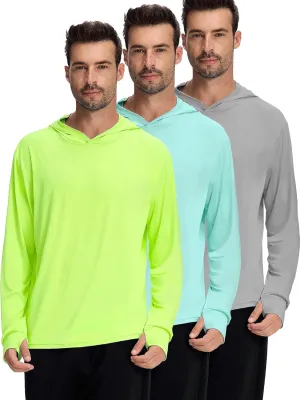1 or 3 Pack Men's UPF 50  Fishing Shirts Long Sleeve UV Sun Protection Hoodie Hiking Rash Guard Fishing Outdoor Running