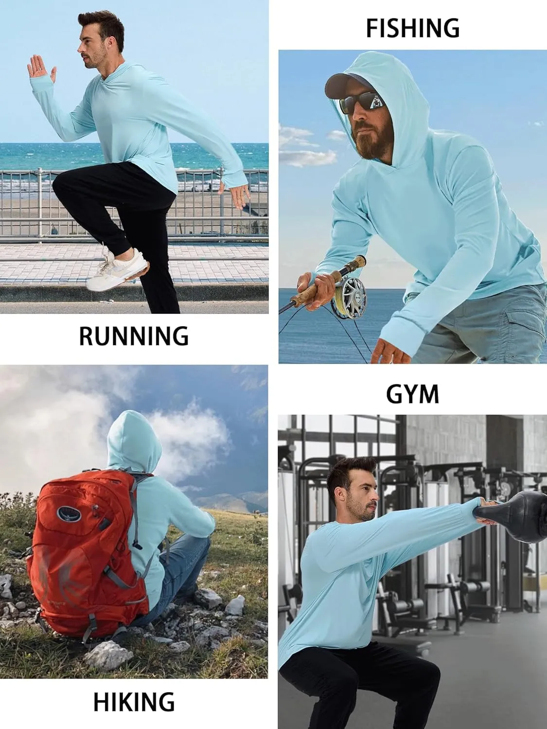1 or 3 Pack Men's UPF 50  Fishing Shirts Long Sleeve UV Sun Protection Hoodie Hiking Rash Guard Fishing Outdoor Running