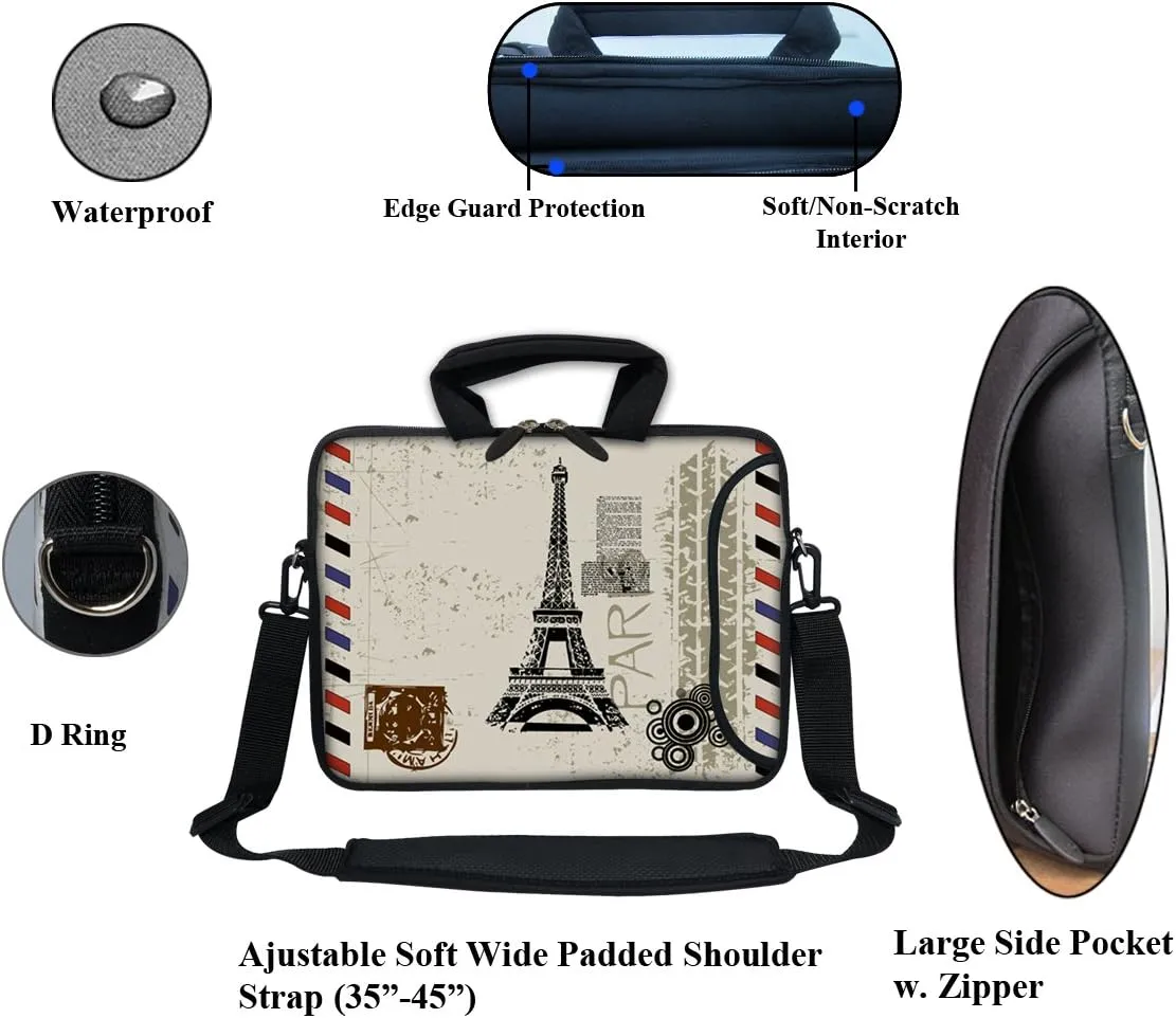 12 Inch Water Resistant Neoprene Laptop Bag with Reinforced Zipper, Strap, Pockets, Fits 11.6" to 12.3" Laptops