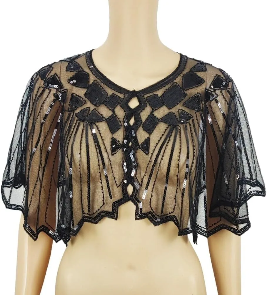 1920s Women's Shawl Wraps for Evening Dresses Ladiery Women's Sequin Beaded Flapper Shawls and Wraps for Evening Dresses Evening Party Wedding Shawls 04