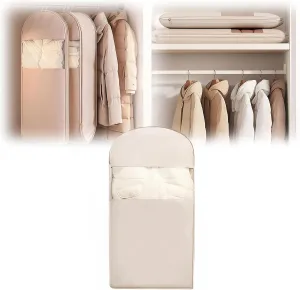 2025 Space Saving Hanging Garment Bag with Self Compression Zipper, Coat Storage Bag Hanging, Space Saver Coat Storage Bags,Dust Cover Clothes Bags for down Coats (Beige,Large)