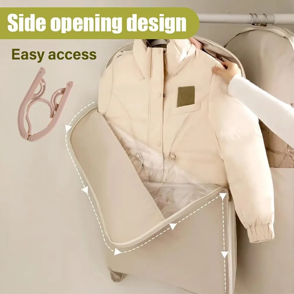 2025 Space Saving Hanging Garment Bag with Self Compression Zipper Down Coat Dust Cover Clothes Bags Transparent (Pink,XL)