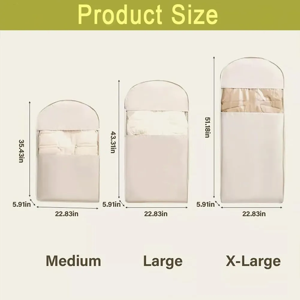 2025 Space Saving Hanging Garment Bag with Self Compression Zipper Down Coat Dust Cover Clothes Bags Transparent (Pink,XL)