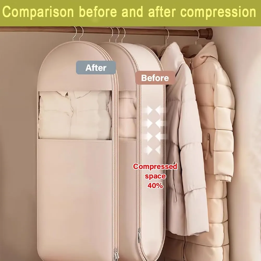 2025 Space Saving Hanging Garment Bag with Self Compression Zipper Down Coat Dust Cover Clothes Bags Transparent (Pink,XL)
