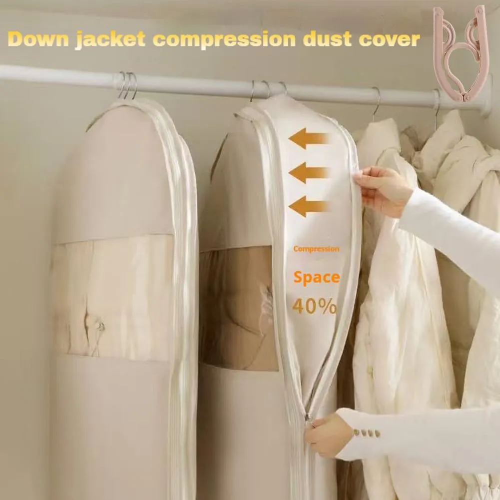2025 Space Saving Hanging Garment Bag with Self Compression Zipper Down Coat Dust Cover Clothes Bags Transparent (Pink,XL)