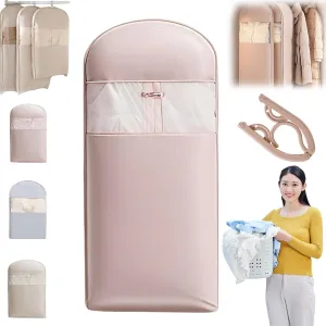 2025 Space Saving Hanging Garment Bag with Self Compression Zipper Down Coat Dust Cover Clothes Bags Transparent (Pink,XL)