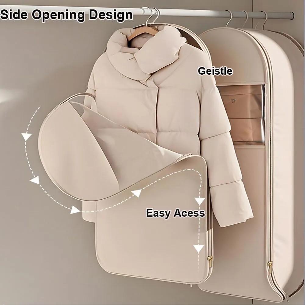 2025 Space Saving Hanging Garment Bag with Self Compression Zipper, Dust Cover Clothes Bags for Down Coat, Space Saver Closet Organizers, Coats Travel Essential (Beige, X-Large)