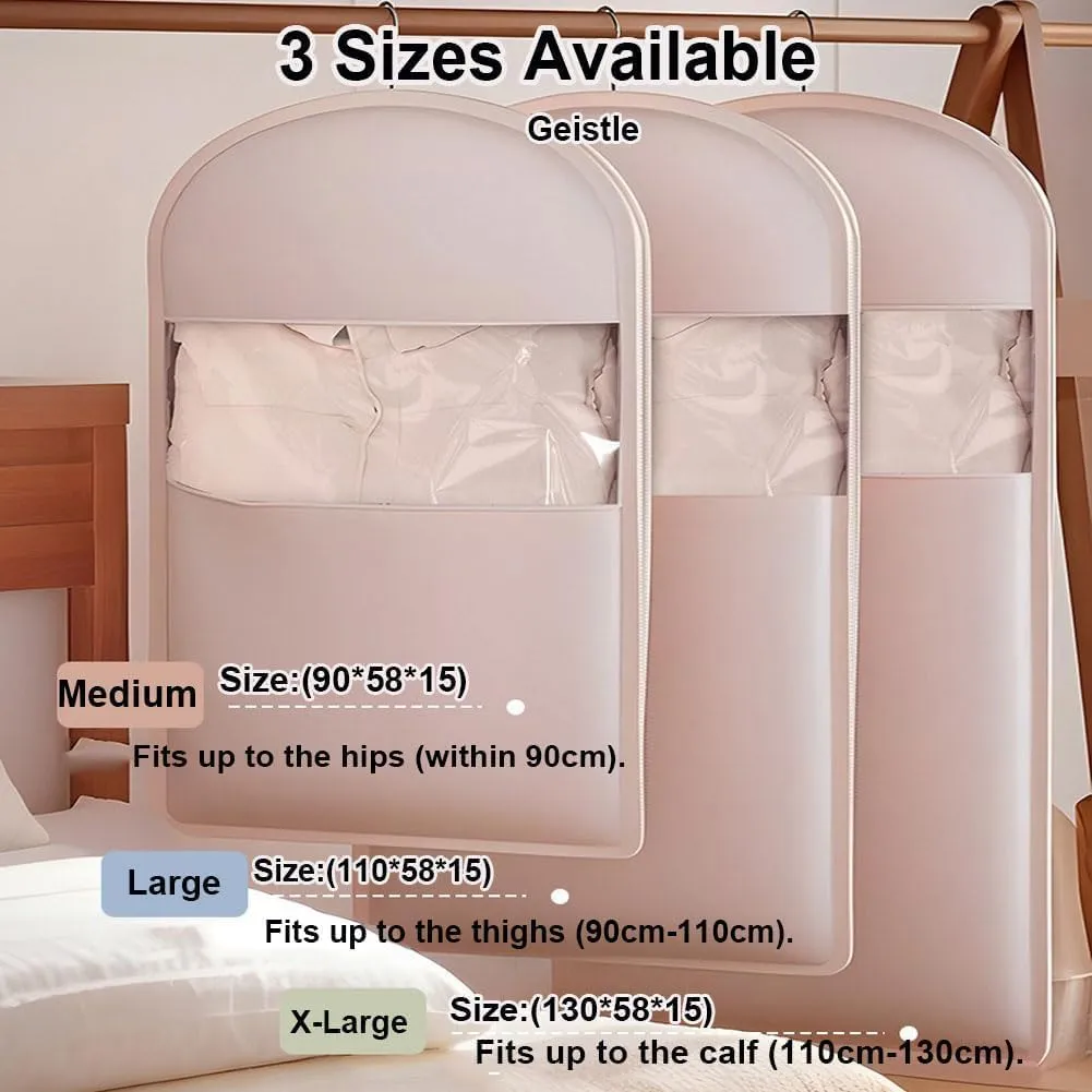 2025 Space Saving Hanging Garment Bag with Self Compression Zipper, Dust Cover Clothes Bags for Down Coat, Space Saver Closet Organizers, Coats Travel Essential (Beige, X-Large)