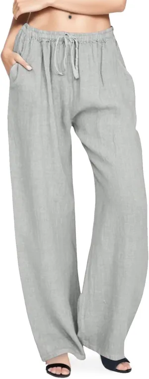 2025 Summer Linen Pants Women High Waisted Lightweight Casual Pants Solid Loose Straight Leg Trousers with Pockets