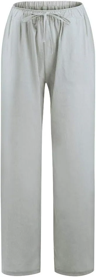 2025 Summer Linen Pants Women High Waisted Lightweight Casual Pants Solid Loose Straight Leg Trousers with Pockets