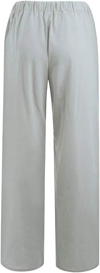 2025 Summer Linen Pants Women High Waisted Lightweight Casual Pants Solid Loose Straight Leg Trousers with Pockets