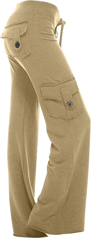 2025 Womens Yoga Leggings Cargo Pants Stretchy Drawstring Elastic Waist Loose Trousers Side Pockets Wide Leg Yoga Leggings