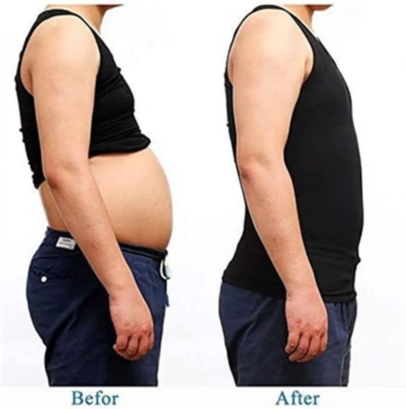 2pcs Men's Slim Body Shaper Tank Top Shirt Belly Slim Undershirt Compression Shirt Slim Fit