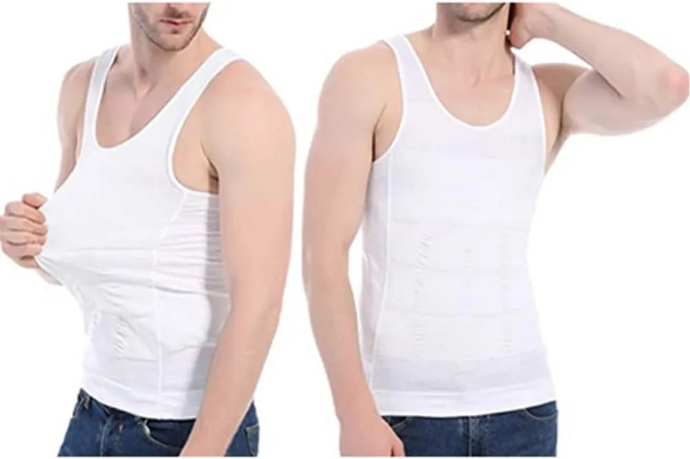 2pcs Men's Slim Body Shaper Tank Top Shirt Belly Slim Undershirt Compression Shirt Slim Fit