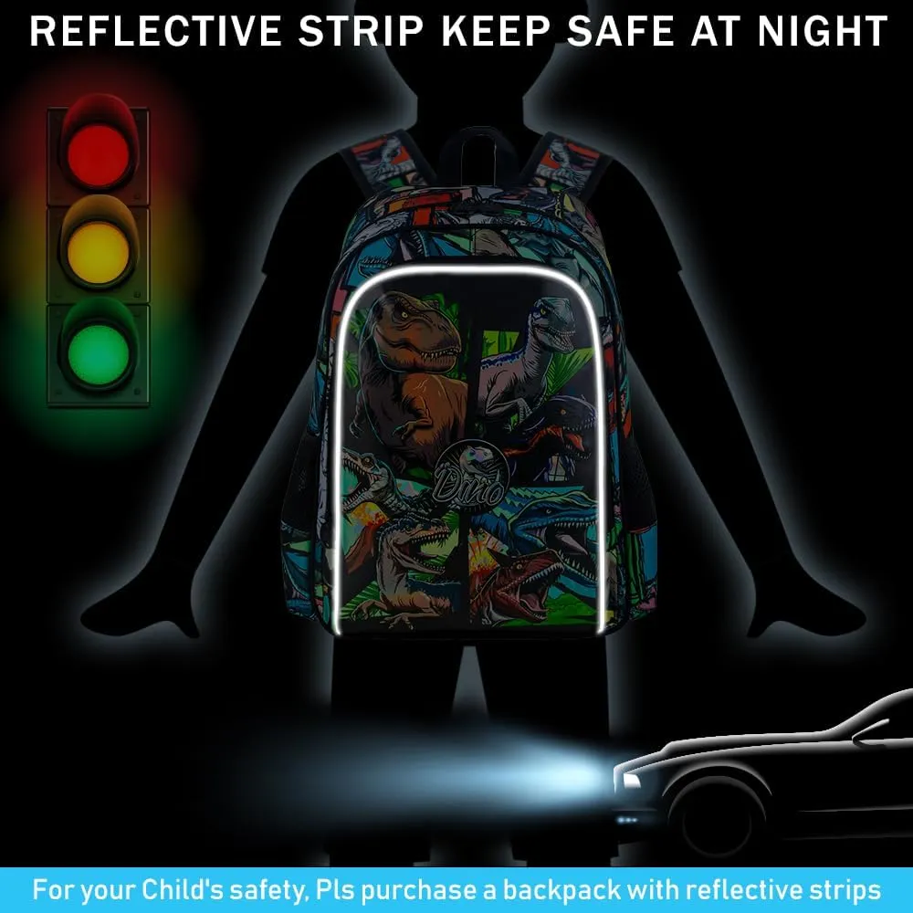 3PCS Dinosaur Backpack for Boys, 16 Inch Kids Water Resistant Preschool Elementary Kindergarten Bookbags and Lunch Box