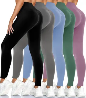 5 Pack Leggings for Women High Waisted No See-Through Soft Tummy Control Black Pants for Running Yoga Athletic Workout