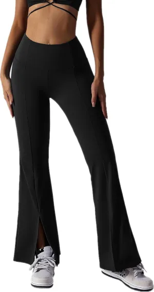 ABOCIW Women Ribbed Seamless Slit Hem Flared Leggings High Waist Bootcut Yoga Pants Tummy Control Workout Bootleg Pants