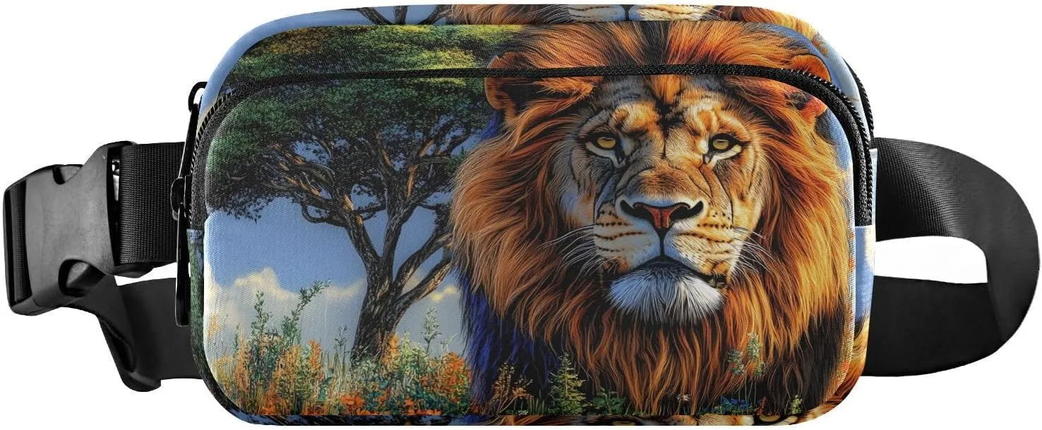 Africa Plain Lion Fanny Pack Water Resistant, Women Men Waist Pack Sling Bag Purse for Travel Hiking