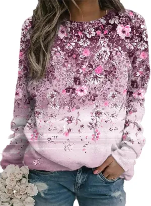 Akivide Women Casual Lightweight Sweatshirt Oversized Floral Print Long Sleeve Crewneck Trendy Graphic Top Pullover