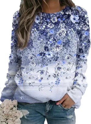 Akivide Women Casual Lightweight Sweatshirt Oversized Floral Print Long Sleeve Crewneck Trendy Graphic Top Pullover