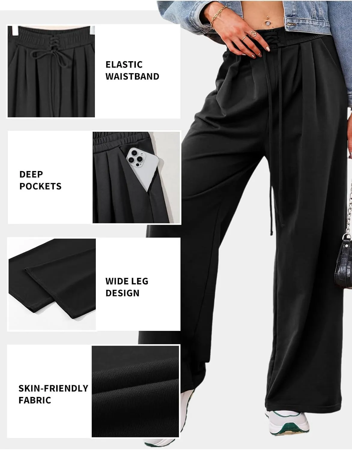 Aleumdr Wide Leg Sweatpants for Women 2025 Trendy Fashion High Waisted Drawstring Loose Long Pants with Pockets