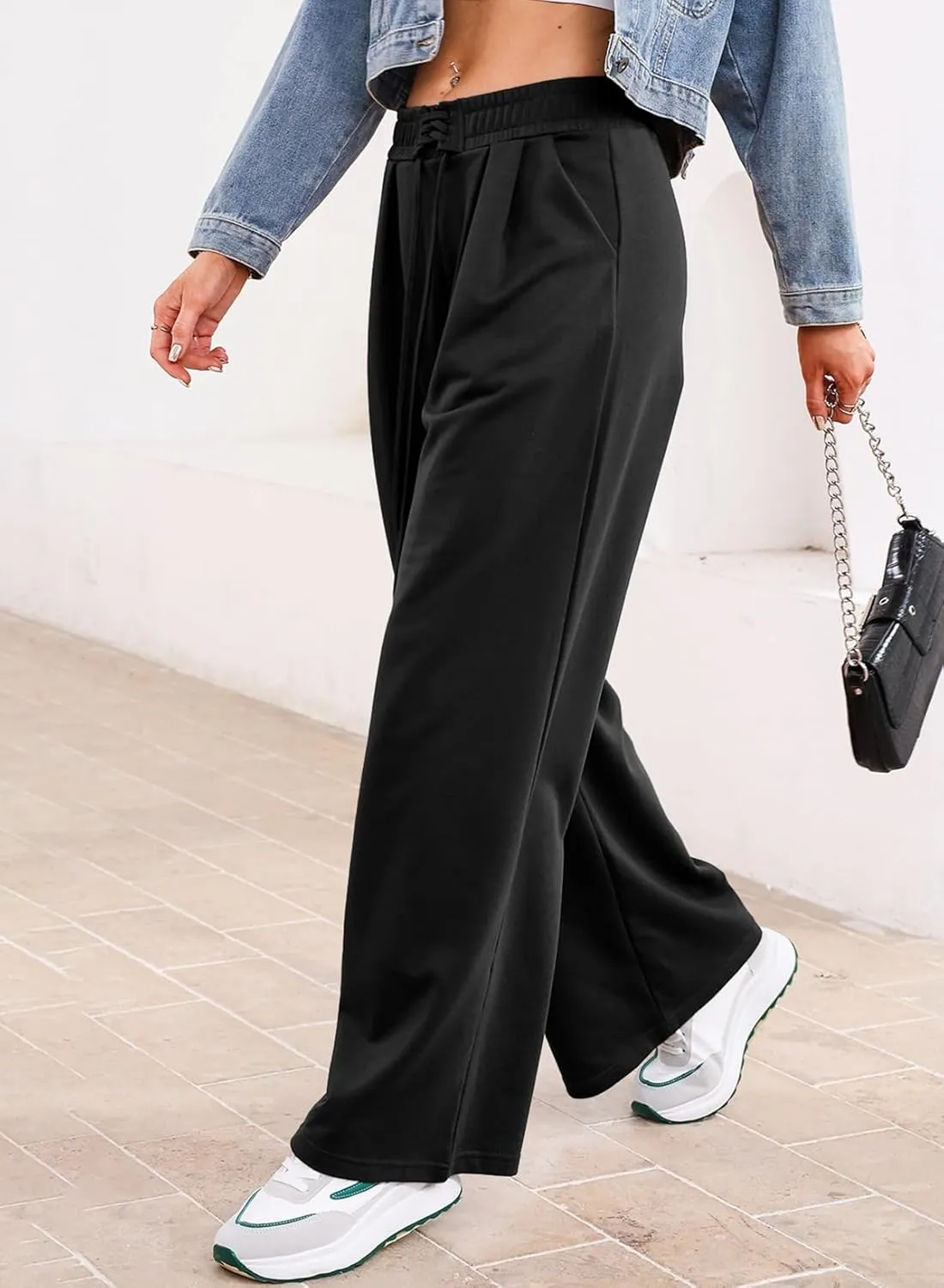 Aleumdr Wide Leg Sweatpants for Women 2025 Trendy Fashion High Waisted Drawstring Loose Long Pants with Pockets