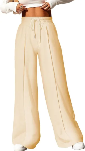 Aleumdr Women's High Waisted Drawstring Waist Wide Leg Sweatpants with Pockets Casual Loose Yoga Pants