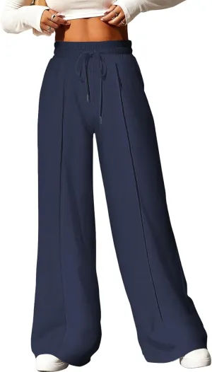 Aleumdr Women's High Waisted Drawstring Waist Wide Leg Sweatpants with Pockets Casual Loose Yoga Pants