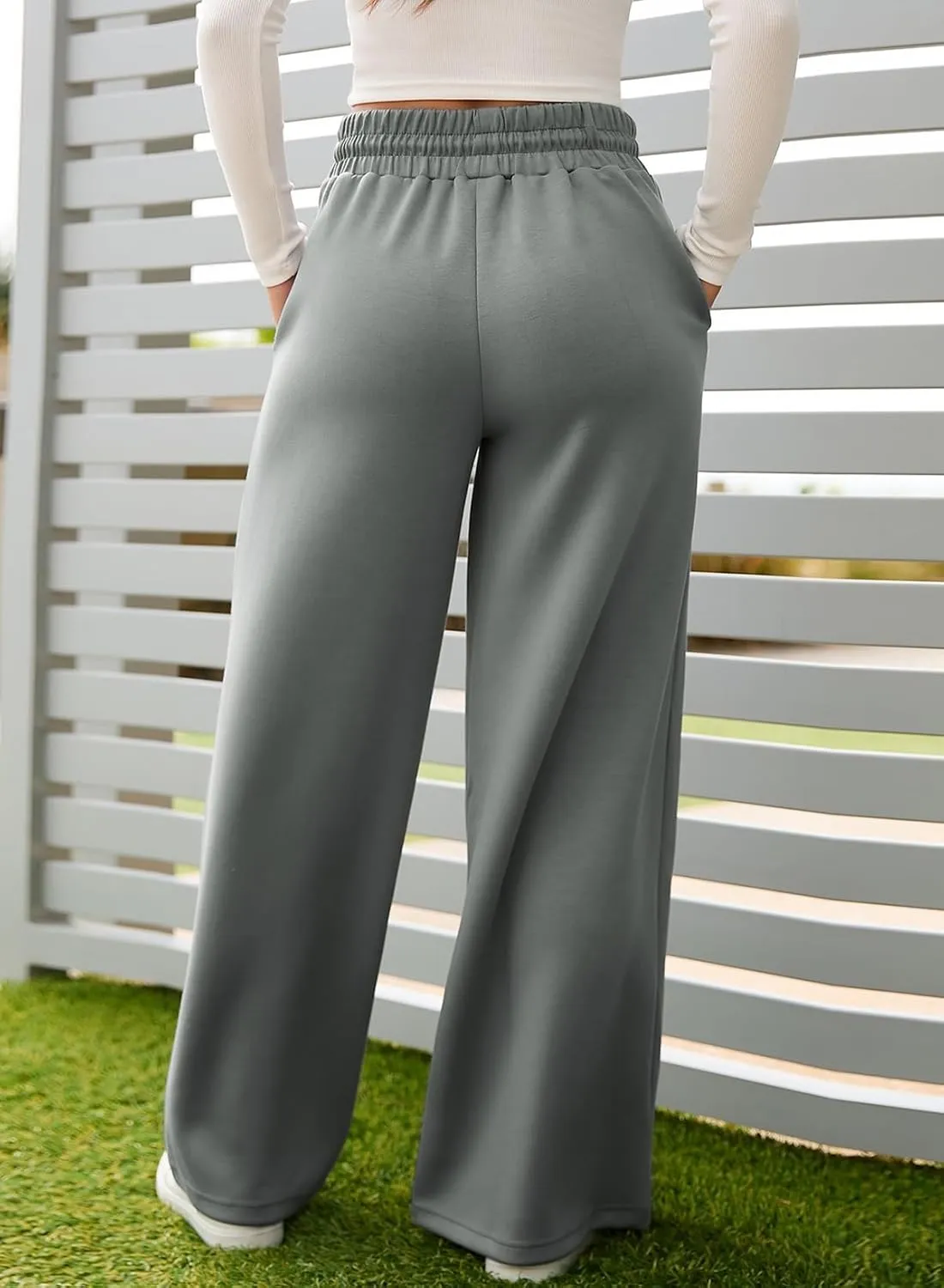 Aleumdr Women's High Waisted Drawstring Waist Wide Leg Sweatpants with Pockets Casual Loose Yoga Pants