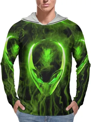 Alien Skull Green Glow Men's Quick Dry Long Sleeve Shirts UV Sun Protection Moisture Wicking T-Shirt