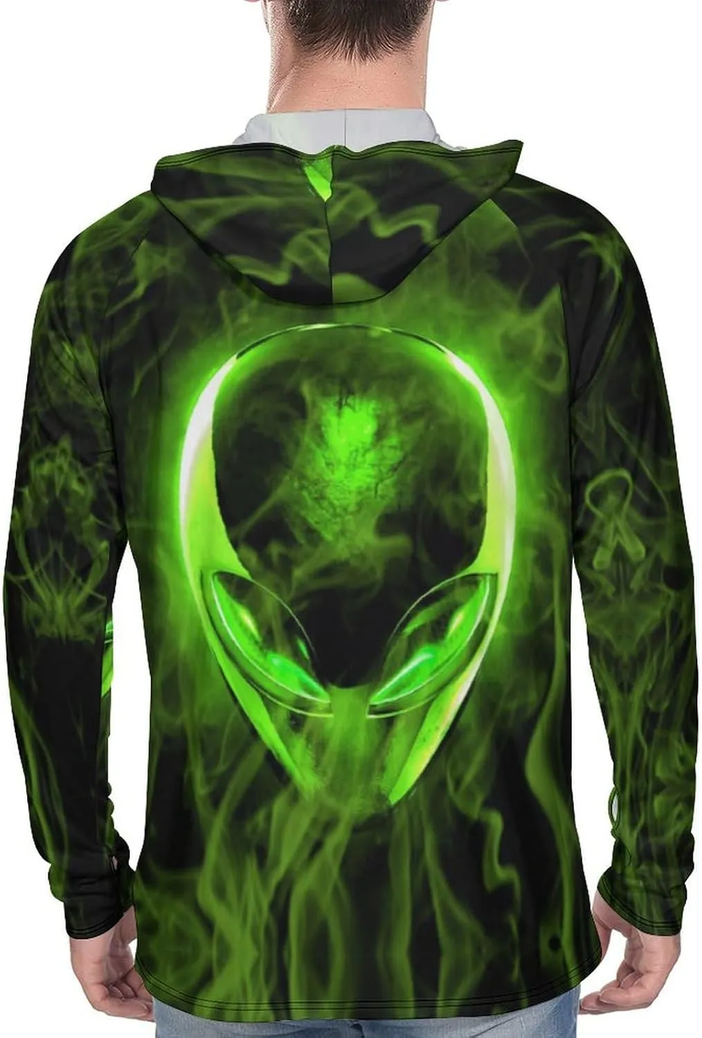 Alien Skull Green Glow Men's Quick Dry Long Sleeve Shirts UV Sun Protection Moisture Wicking T-Shirt