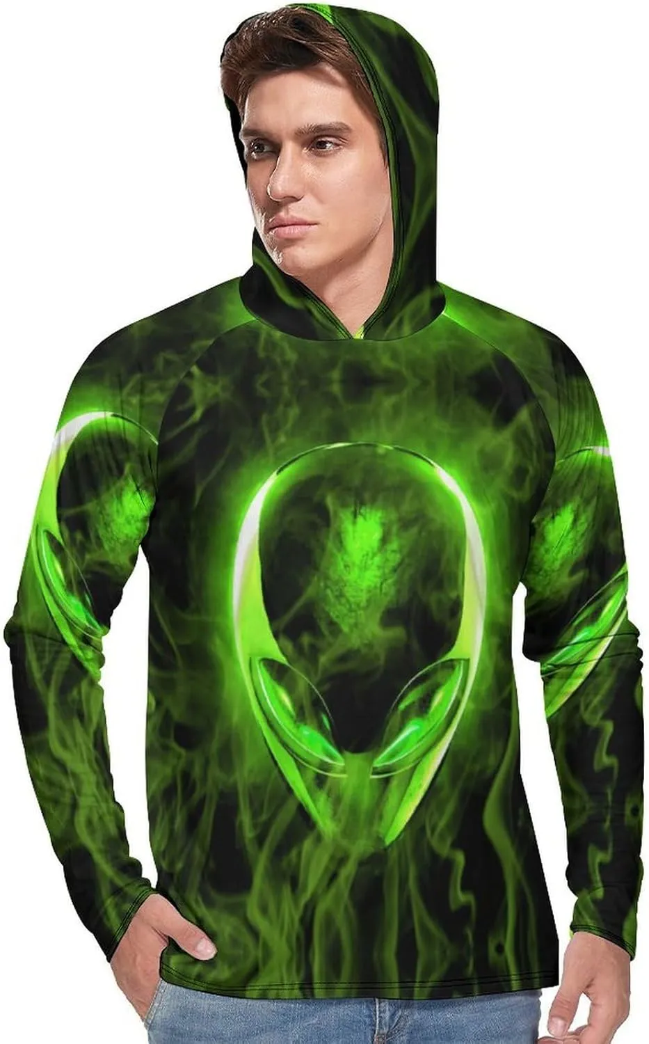 Alien Skull Green Glow Men's Quick Dry Long Sleeve Shirts UV Sun Protection Moisture Wicking T-Shirt