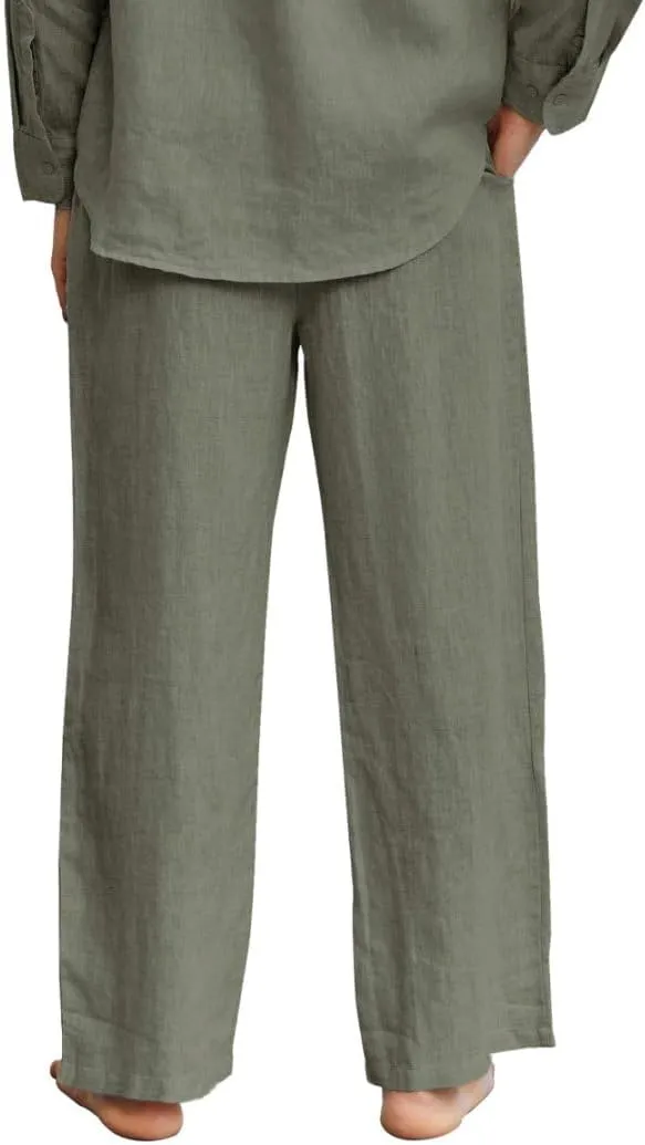 Amazhiyu Men's 100% Linen Summer Casual Elastic Drawstring Loose Pants Pockets