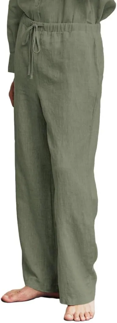 Amazhiyu Men's 100% Linen Summer Casual Elastic Drawstring Loose Pants Pockets