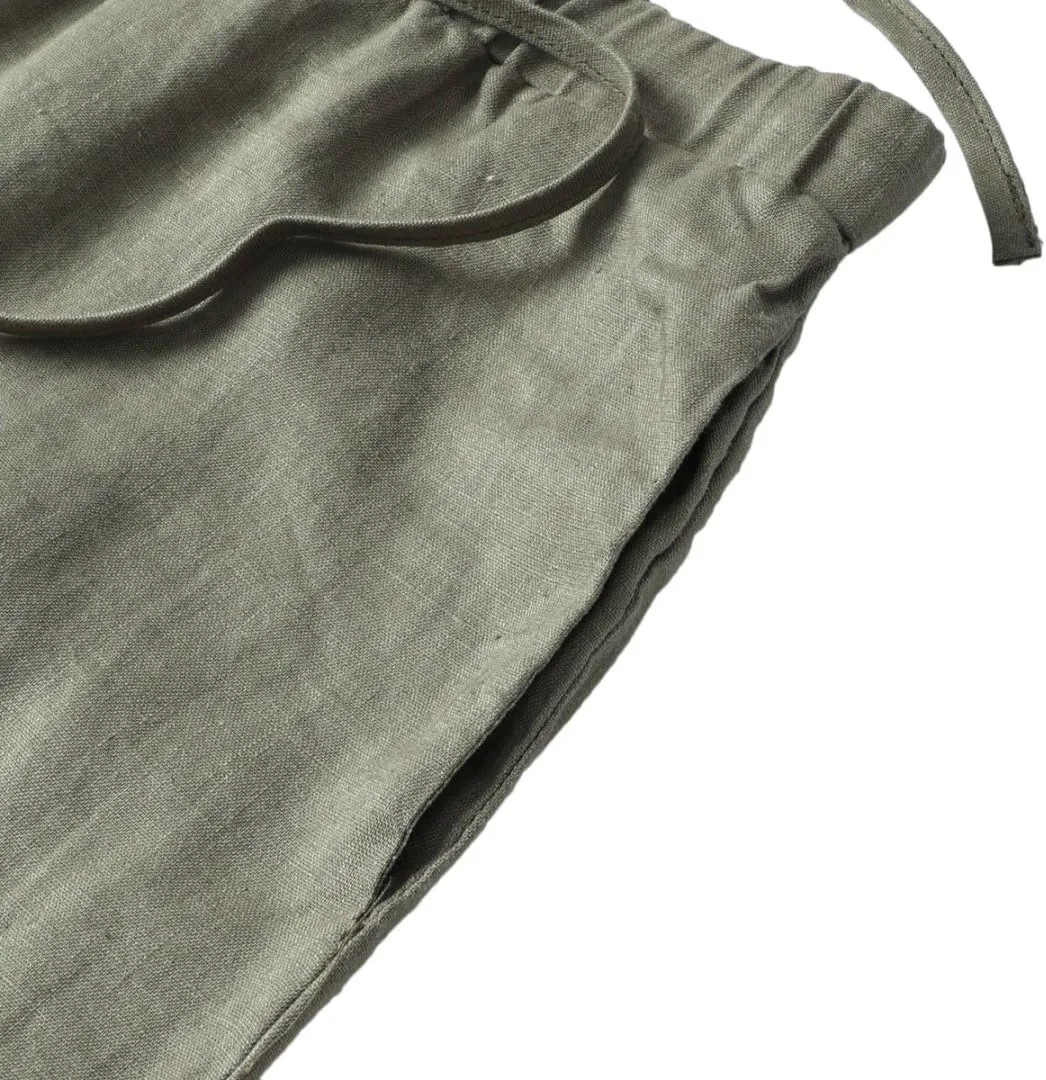 Amazhiyu Men's 100% Linen Summer Casual Elastic Drawstring Loose Pants Pockets