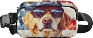 American Dog Fanny Packs for Women Men, Water Resistant Waist Pack Sling Bag Purse for Travel Hiking