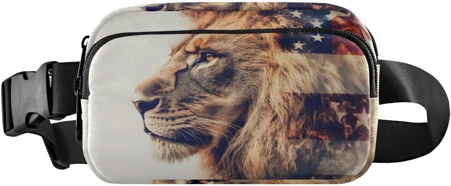 American Lion Portrait Fanny Pack Water Resistant Waist Pack Sling Bag Purse for Women Men Travel Hiking