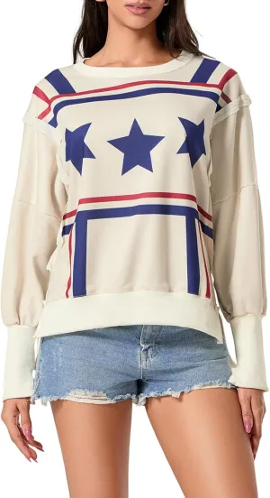 Amiblvowa Graphic Oversized Sweatshirt for Women Y2k Long Sleeve Crewneck Drop Shoulder Loose Sweater Vintage Streetwear