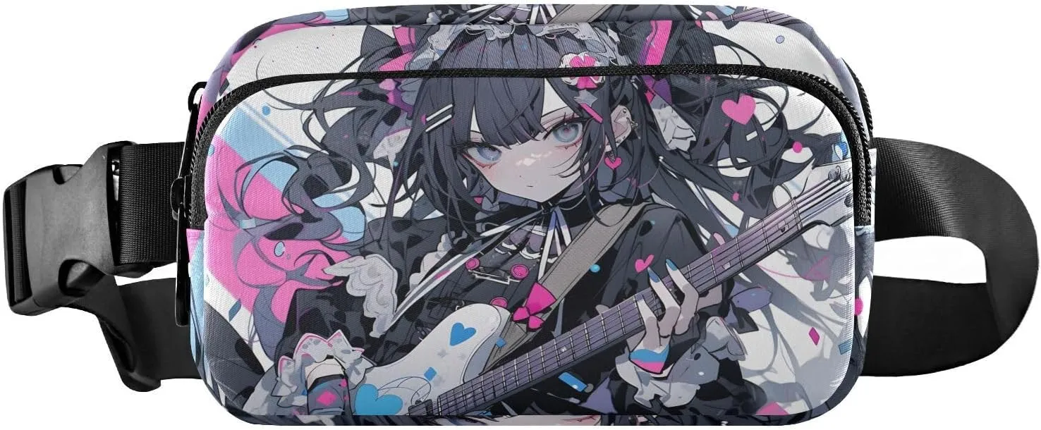 Anime Maid Guitar Fanny Pack Water Resistant, Women Men Waist Pack Sling Bag Purse for Travel Hiking