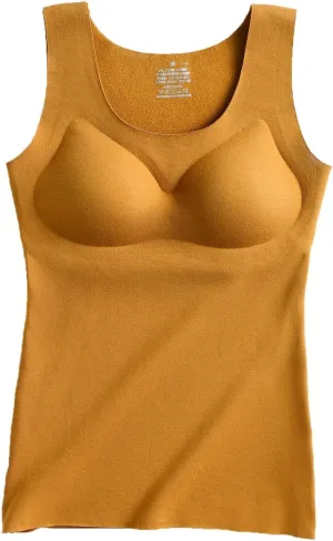ANRIO Sleeveless Thermals for Women Cold Weather Plus Size Thermal Shirts Warm Fleece Tank Top Camisole Underwear (Color : Caramel, Size : XXL/XX-Large)