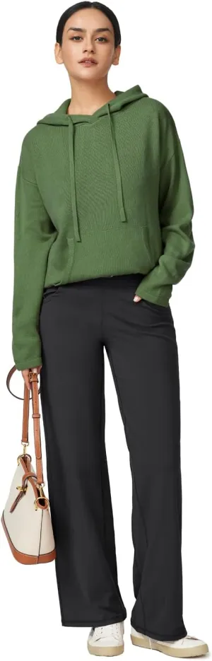 Arach&Cloz Womens 2023 Two Piece Outfits Knit Sweaters Hoodies and Wide Leg Yoga Pants Tracksuit Lounge Sets with Pockets