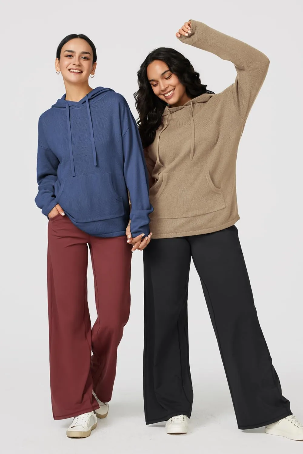 Arach&Cloz Womens 2023 Two Piece Outfits Knit Sweaters Hoodies and Wide Leg Yoga Pants Tracksuit Lounge Sets with Pockets