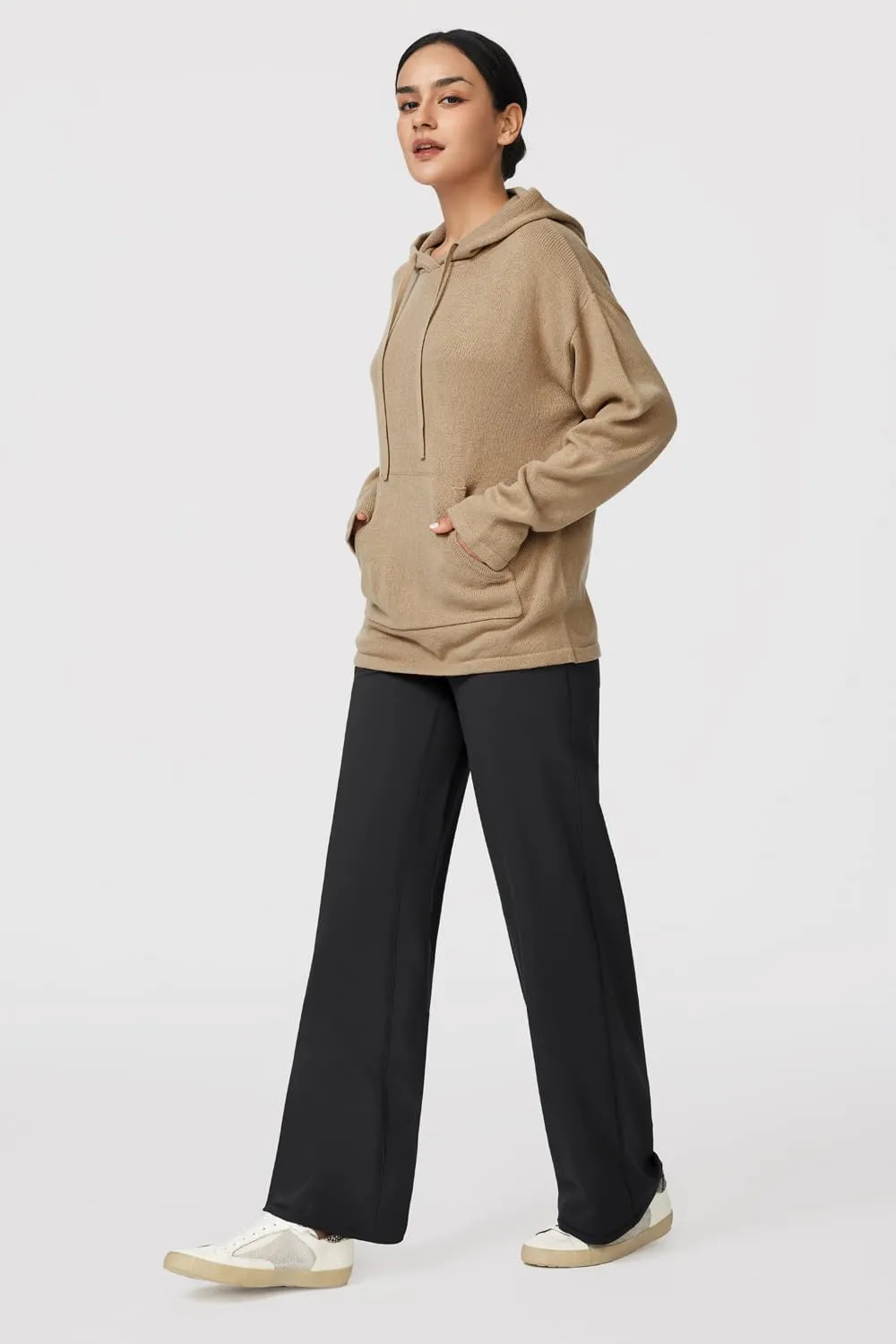 Arach&Cloz Womens 2023 Two Piece Outfits Knit Sweaters Hoodies and Wide Leg Yoga Pants Tracksuit Lounge Sets with Pockets