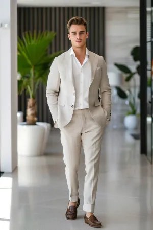 Archie Royal GentlemanCream Men Suits Slim Fit Blazer Linen Suit